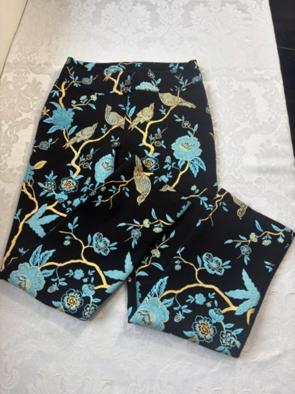 Soft Surroundings Chinoiserie Metallic Floral Bird Pants Size Small